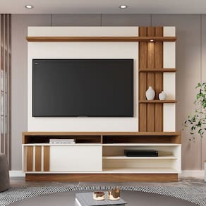 Estante para Tv 55 Polegadas com Led Mariana Off White / Amendoa