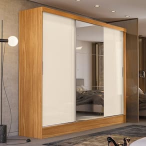Guarda-roupa Casal 3 Portas 2 Gavetas Plata Cinamon/Off-White