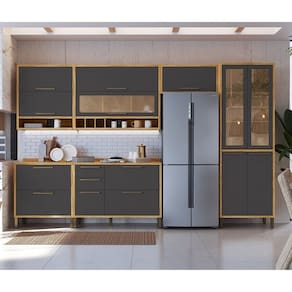 Cozinha Completa 6 Peças Vicenza Espresso Móveis Amêndoa/Cinza