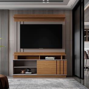 Estante para Tv 55 Polegadas Living Grigio Fosco / Amendoa