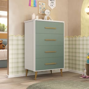 Cômoda para Quarto Infantil Magia Espresso Móveis Branco/Verde