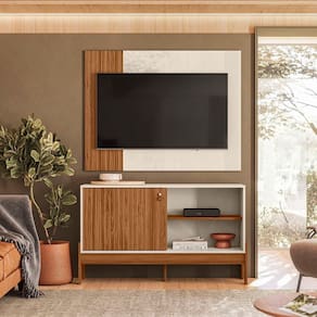Rack com Painel para Tv 42 Polegadas Wood Cinamomo Mel / Off White