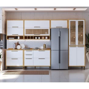 Cozinha Completa 6 Peças Vicenza Espresso Móveis Amêndoa/Branco Brilho