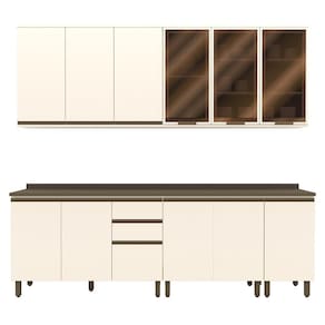 Cozinha Modulada Connect 7 Peças Aéreo 3 Portas com Vidro - Móveis Henn