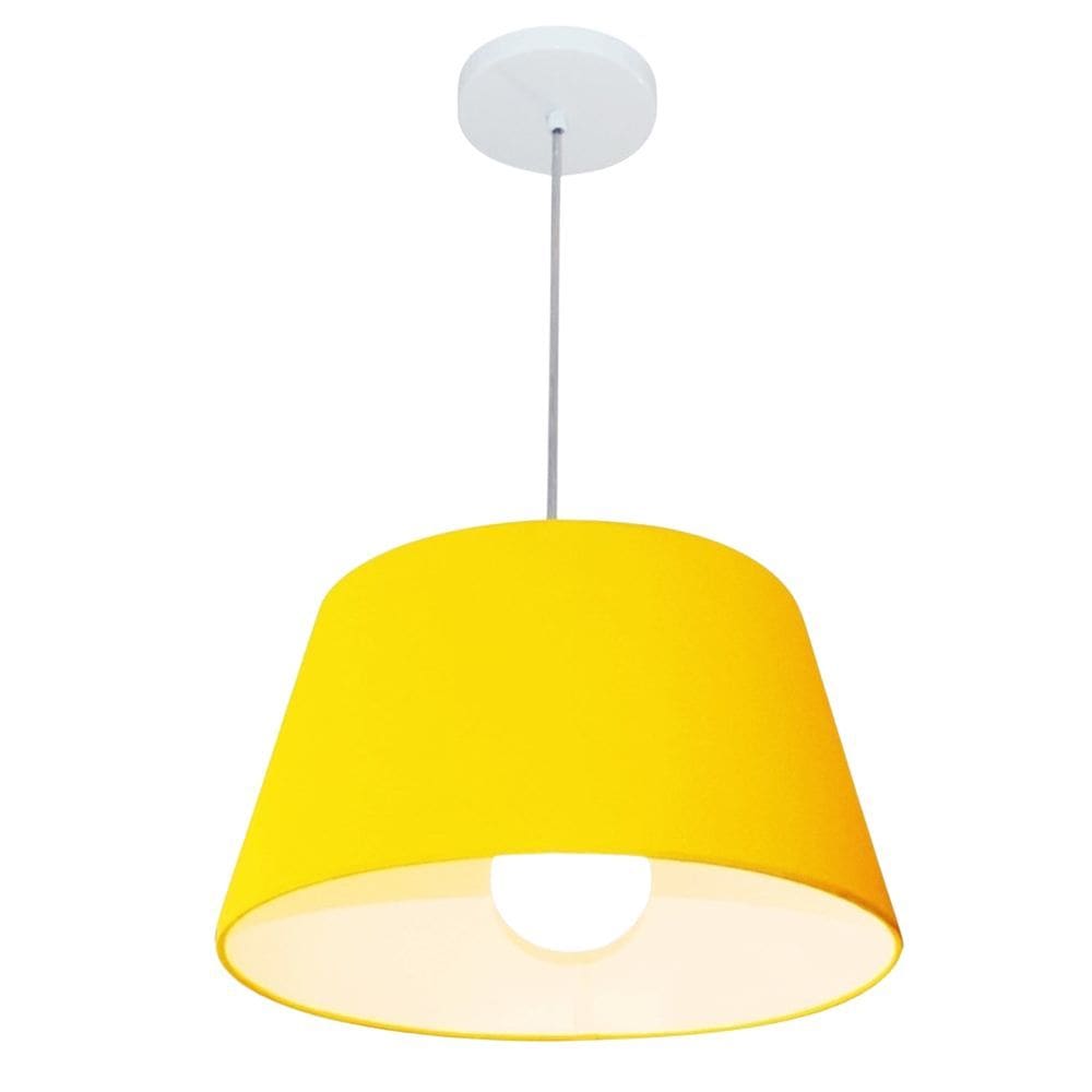 Lustre Pendente Cone Md-4039 Cúpula em Tecido 21/40x30cm Amarelo - Bivolt