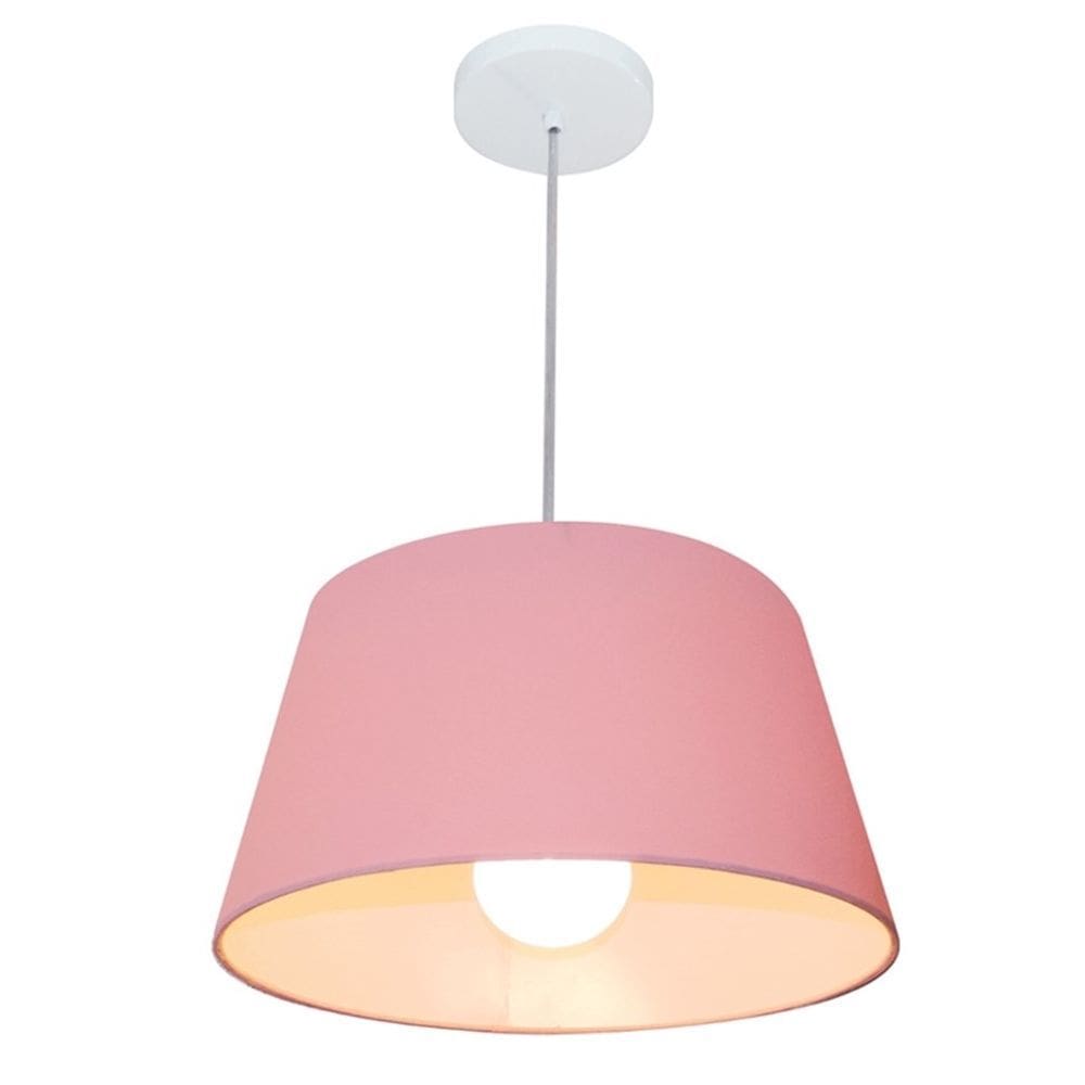 Lustre Pendente Cone Md-4039 Cúpula em Tecido 21/40x30cm Rosa Bebê - Bivolt