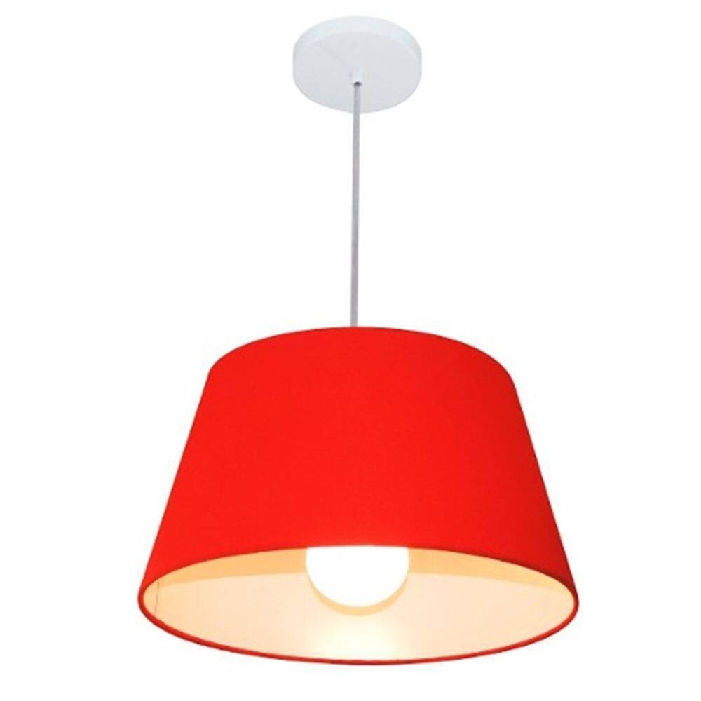 Lustre Pendente Cone Md-4039 Cúpula em Tecido 21/40x30cm Vermelho - Bivolt
