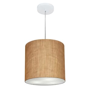 Lustre Pendente Cilíndrico Md-4036 Cúpula em Tecido 30x31cm Palha - Bivolt