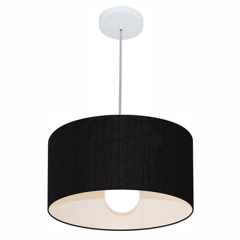Lustre Pendente Cilíndrico Md-4031 Cúpula em Tecido 40x21cm Preto - Bivolt