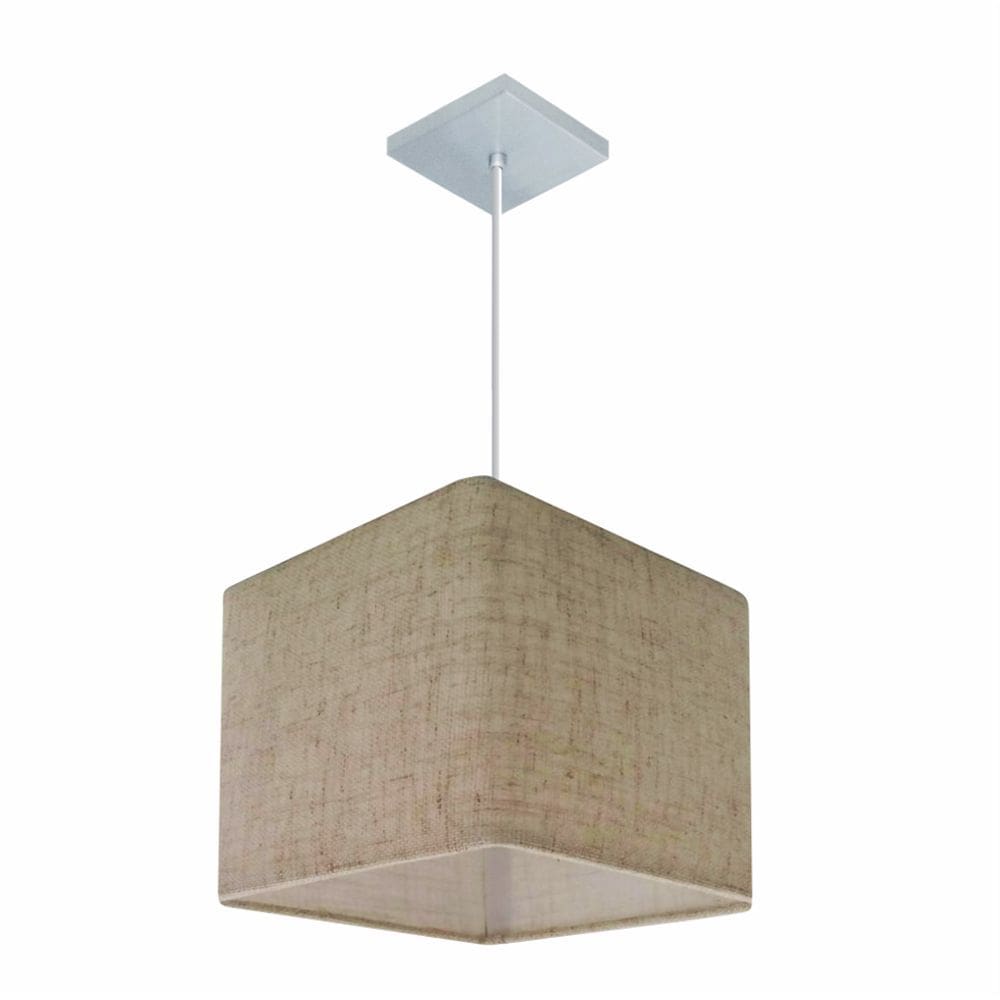 Lustre Pendente Quadrado Md-4058 Cúpula em Tecido 21/25x25cm Rustico Bege - Bivolt