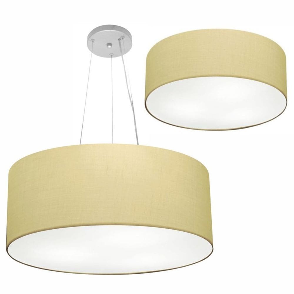 Plafon e Pendente Cilíndrico Vivare Md-3014 / Md-4047 Cúpula em Tecido 50cm Algodão Crú - Bivolt