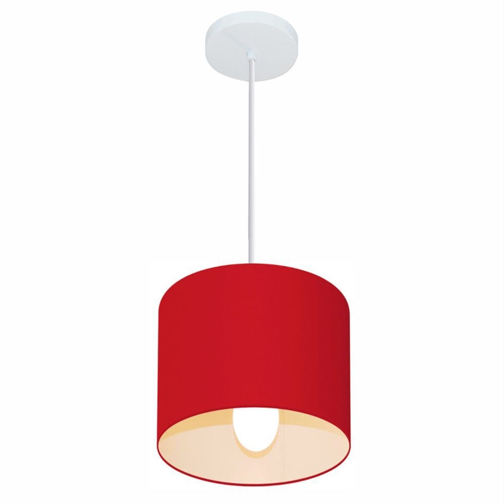 Lustre Pendente Cilíndrico Md-4046 Cúpula em Tecido 18x18cm Bordo - Bivolt