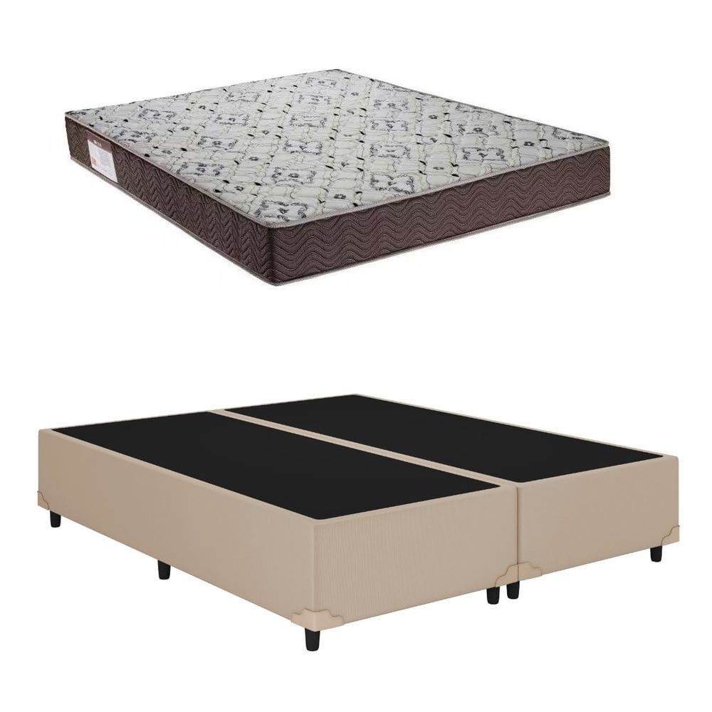 Cama Base Box Queen Bipartido Bege Colchão ISO 150 D45 - Ortobom