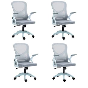 Kit com 4 Cadeira Escritório Diretor Office Columbus com Tela Mesh Cinza