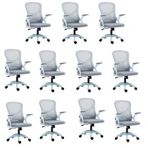 Kit com 10 Cadeira Escritório Diretor Office Columbus com Tela Mesh Cinza