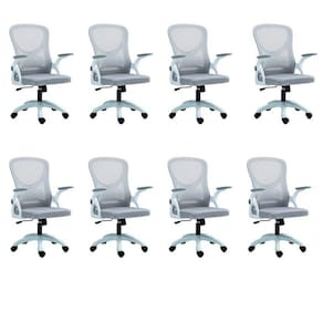 Kit com 8 Cadeira Escritório Diretor Office Columbus com Tela Mesh Cinza