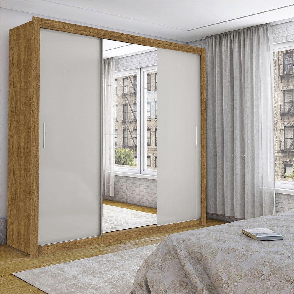 Guarda Roupa Isabela Casal 3 Portas de Correr Com Espelho Luxo Carioca Móveis