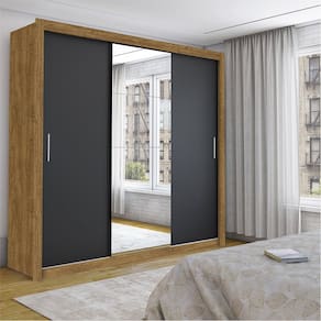 Guarda Roupa Isabela Casal 3 Portas de Correr Com Espelho Luxo Carioca Móveis