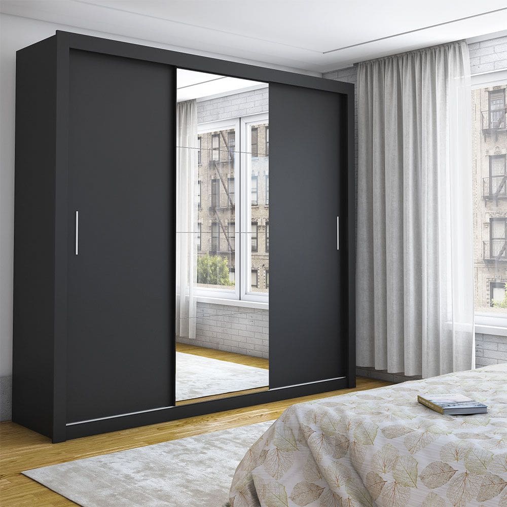 Guarda Roupa Isabela Casal 3 Portas de Correr Com Espelho Luxo Carioca Móveis