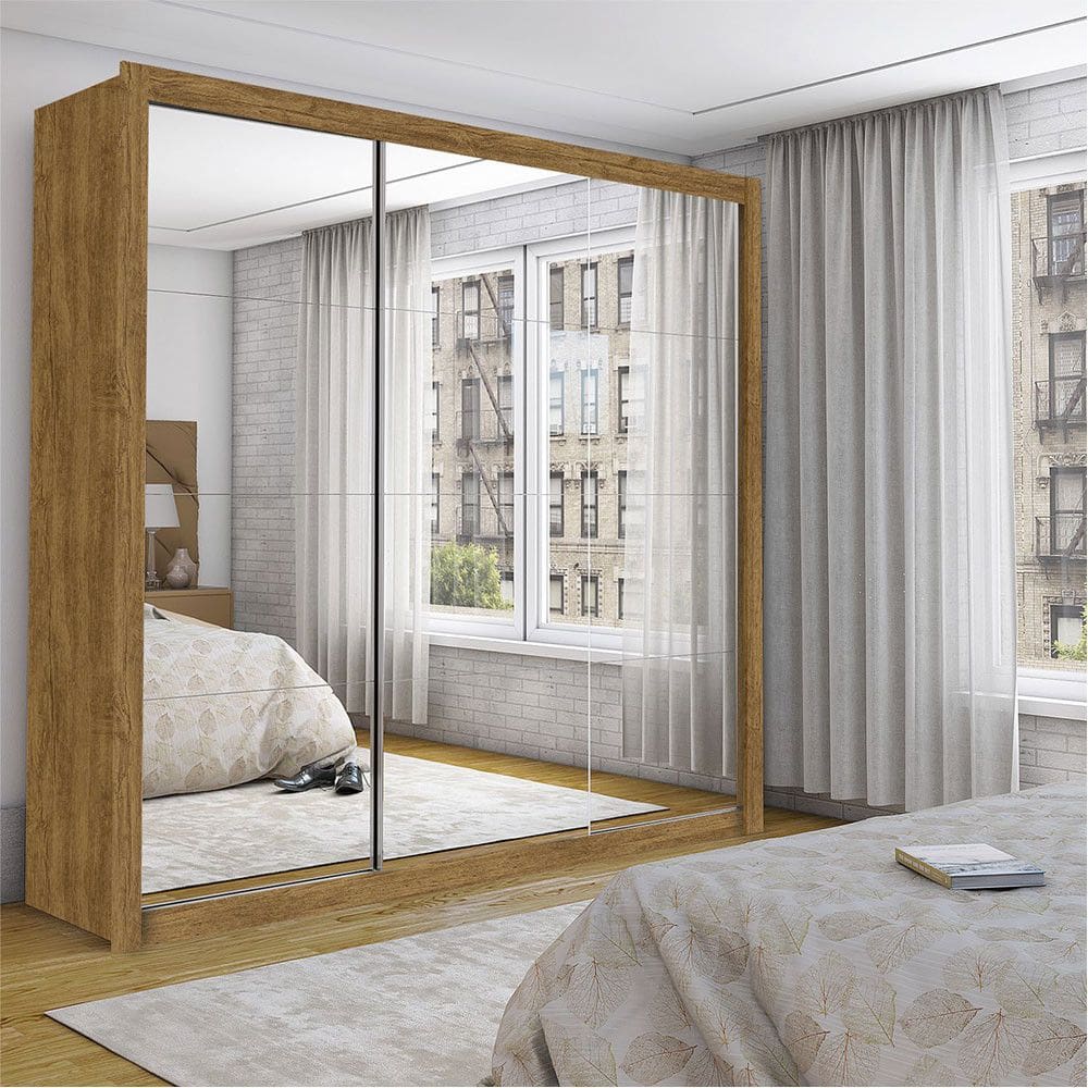 Guarda Roupa Isabela Casal 3 Portas de Correr Com Espelho Master Carioca Móveis