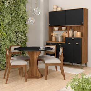 Conjunto Cozinha Tiana E Mesa Linares Fre/preto/bouclé Off - M.a