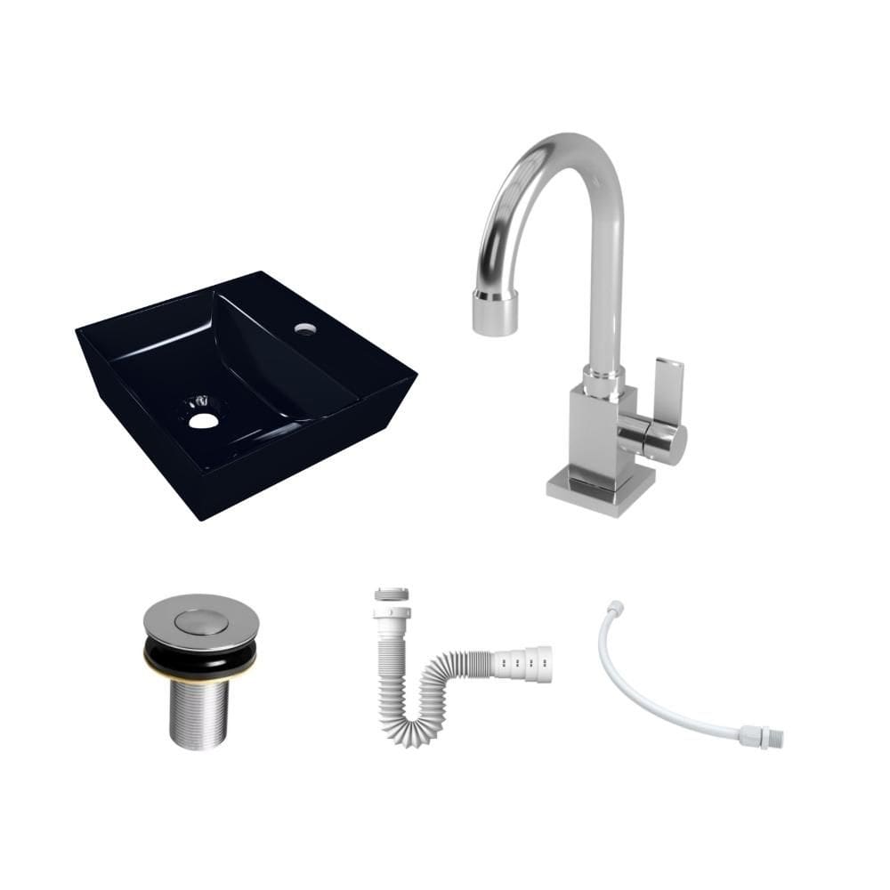 Kit Cuba AQ33 C/Torneira Luxo 1195 Metal + Válvula Click 1``B (2,6cm) + Sifão Pvc + Flexível