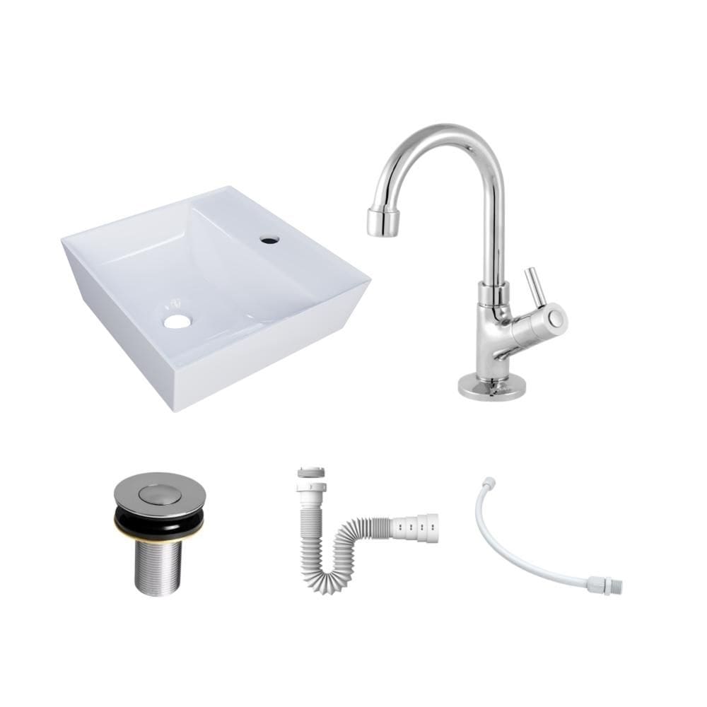 Kit Cuba AQ33 C/Torneira 1198 Metal + Válvula Click 1``B (2,6cm) + Sifão Pvc + Flexível