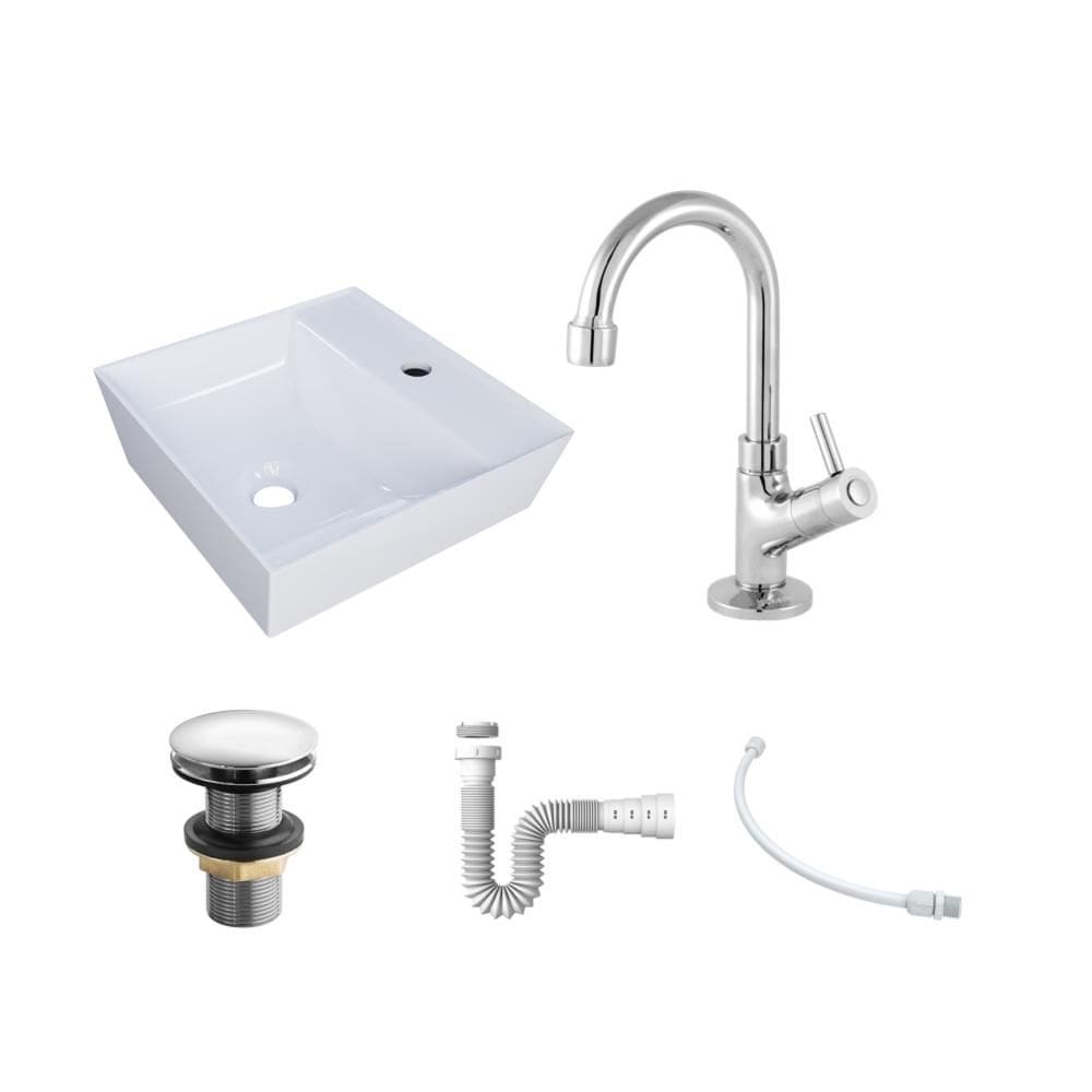 Kit Cuba AQ33 C/Torneira 1198 Metal + Válvula Click 1``G + Sifão Pvc + Flexível