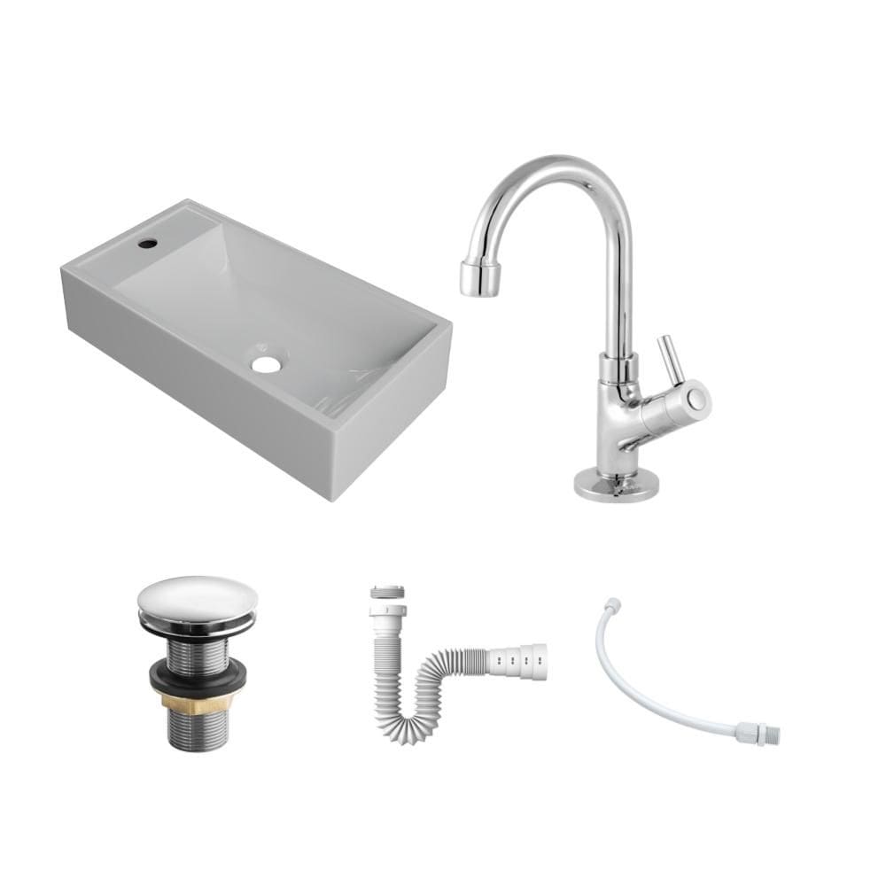 Kit Cuba RL545 C/Torneira 1198 Metal + Válvula Click 1``G + Sifão Pvc + Flexível