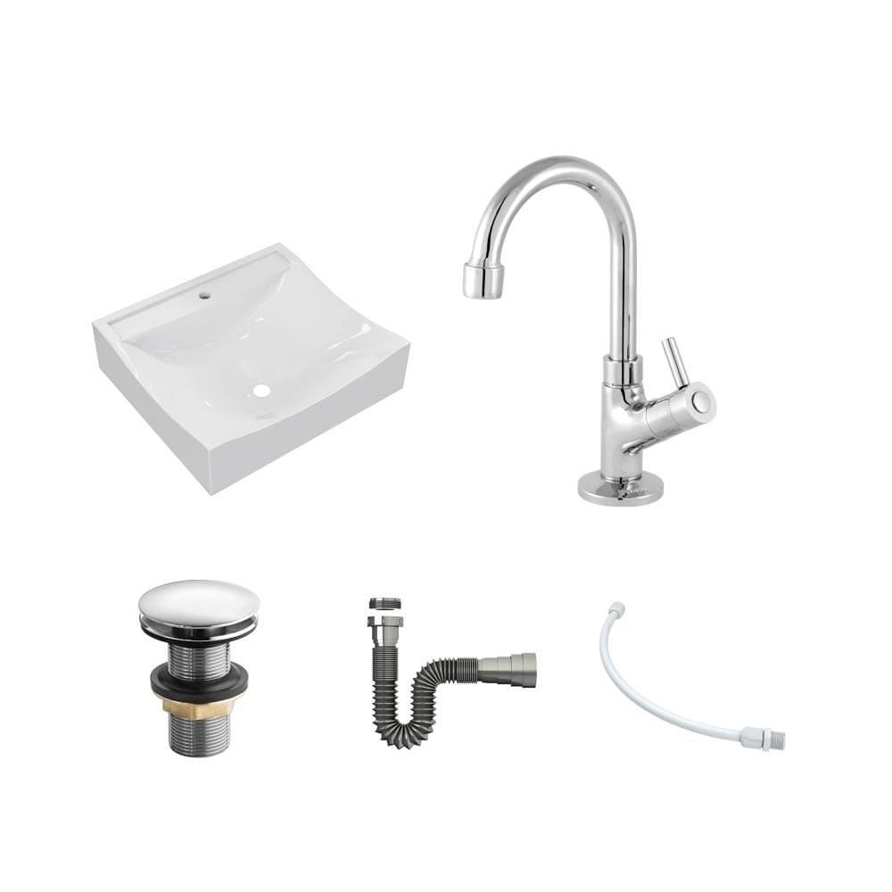Kit Cuba Q440 C/Torneira 1198 Metal + Válvula Click 1``G + Sifão Cromado + Flexível