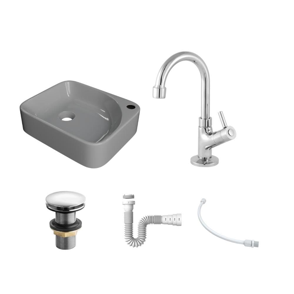 Kit Cuba RO36 C/Torneira 1198 Metal + Válvula Click 1``G + Sifão Pvc + Flexível