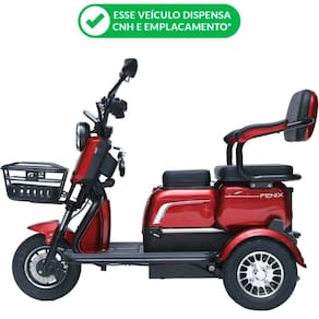 Triciclo Elétrico 750W Fenix Vermelho Tração Reduzida Freio no Pé - Não Precisa de CNH