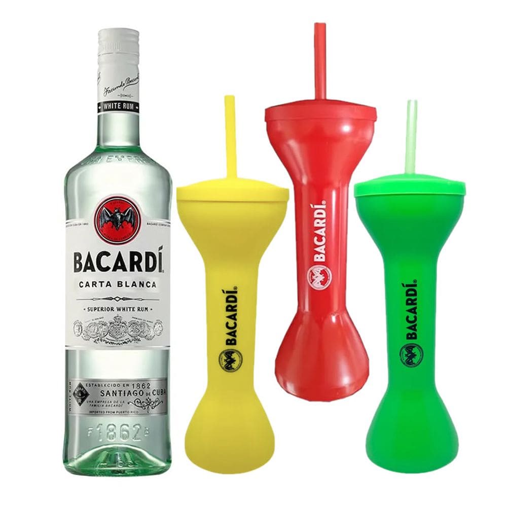 Rum Bacardi Superior Carta Blanca - 980ml + 3 Copos de Plástico Personalizados