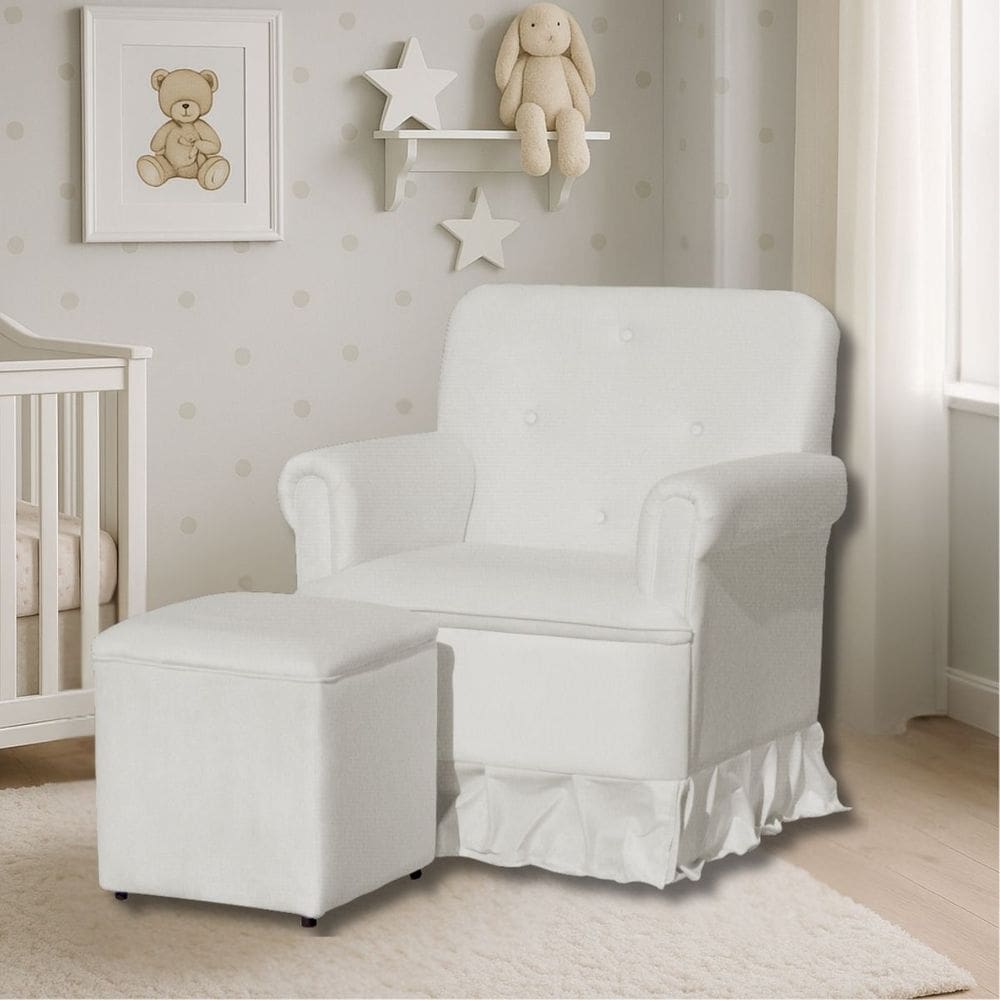 Poltrona de Amamentação Mamãe Catarina Balanço e Puff Suede