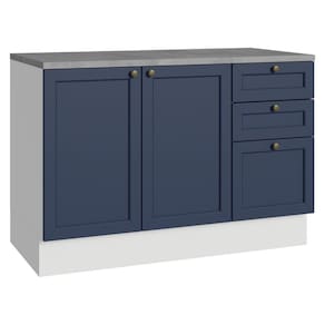 Balcão de Cozinha 120 cm 2 Portas 3 Gavetas Branco/Azul Vik Madesa