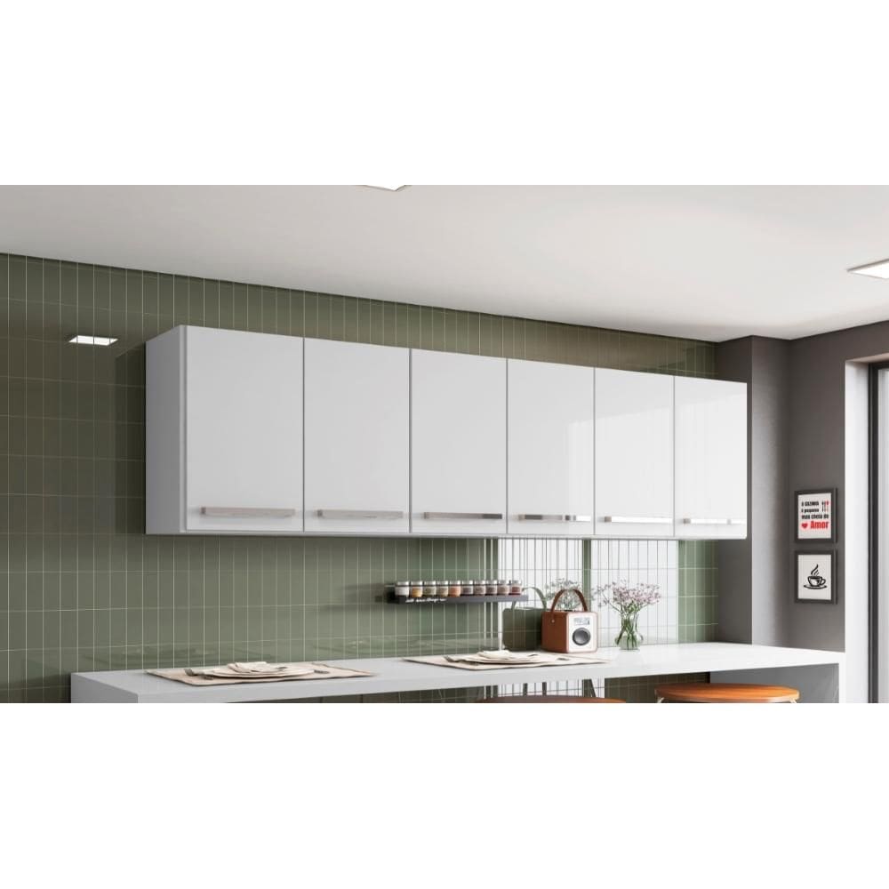 Armario Aereo Suspenso de Parede 4 Portas Branco Maldivas Bela Casa