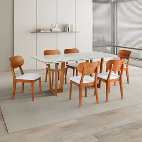 Conjunto Sala de Jantar 6 Cadeiras Letícia Champagnhe/Off White