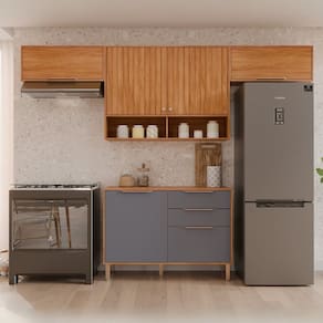 Cozinha Compacta 4 Peças 100% Mdf Divina Cinamomo/Titânio