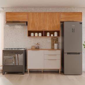 Cozinha Compacta 4 Peças 100% Mdf Divina Cinamomo / Off White