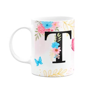 Caneca Floral Garden - Inicial do nome letra T - 325ml