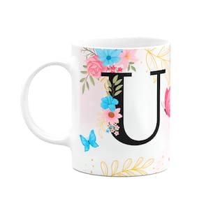 Caneca Floral Garden - Inicial do nome letra U - 325ml