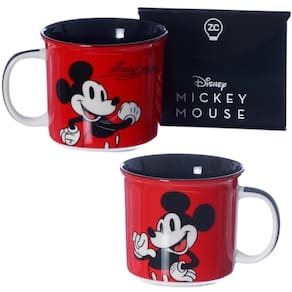 Caneca Mickey Mouse Vermelha E Preta Cerâmica 350ml + Caixa Presente Oficial Disney