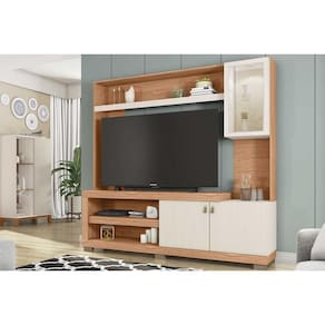 Home p/ TV até 55 Pol Lume c/ Led e 3 Portas (1 c/ Vidro) 190x186cm Freijo/Off White Mr - Caemmun