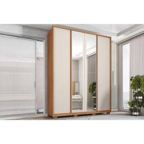 Guarda Roupa Solteiro 4 Portas (2 c/ Espelho) e 3 Gavetas Lior Lux Freijo/Off White Mr - Caemmun