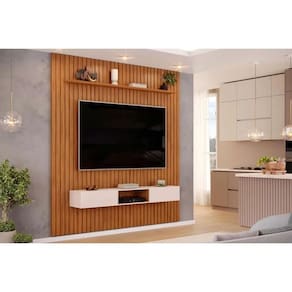 Rack Bancada c/ Painel p/ TV Trento 230x240cm Freijo/Off White - DJ Móveis