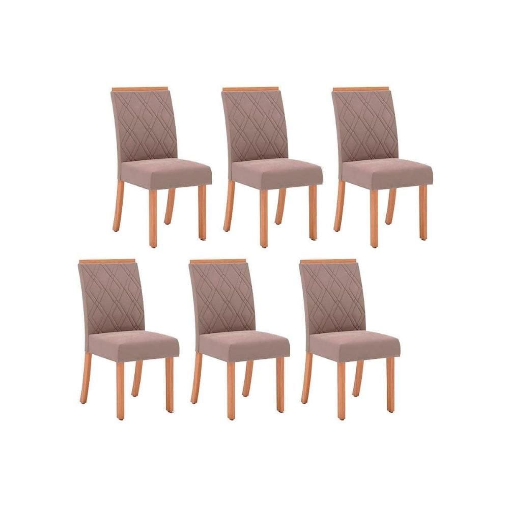 Cadeira Sala de Jantar Vita Kit 6 Uni Nature/Suede Light Bege - Henn