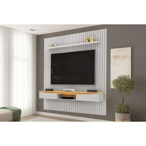 Rack Bancada c/ Painel p/ TV Isac 223x240cm Bali/Cedro - DJ Móveis