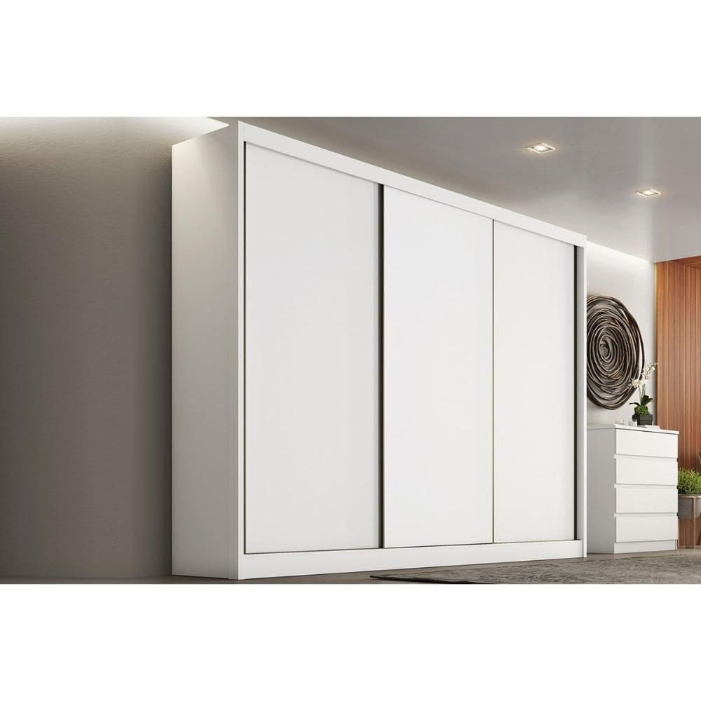 Guarda Roupa Casal 3 Portas e 4 Gavetas Diamond/Londres Plus Neve - Novo Horizonte