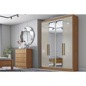Guarda Roupa Solteiro 4 Portas e 3 Gavetas c/ Espelho Moderni/Sevilha Plus Cumaru/Fendi 25 - Novo Horizonte
