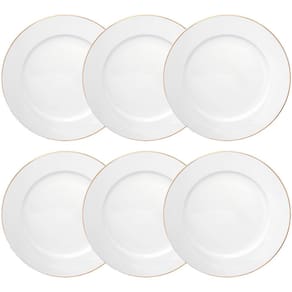 Jogo de Pratos de Sobremesa Porcelana Royal Branco Fio de Ouro 20cm 6 peças - Hauskraft